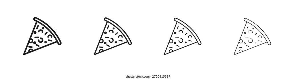 Pizza slice icons outline black vector design. Line with editable stroke.
