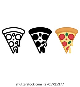 Pizzaschnittsymbole: Umriss, einfarbig, bunte Vektorgrafik