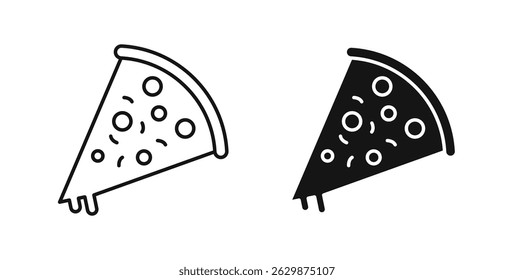 Pizza slice icons solid and thin line.
