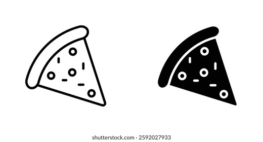 Pizza slice icons. stroke line and black solid icons