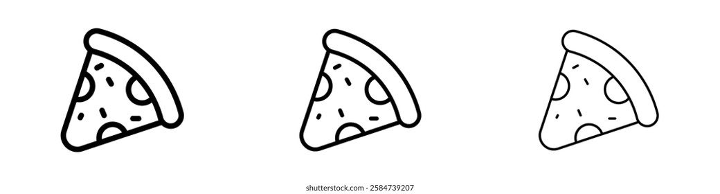 Pizza slice icons in three different stroke lines