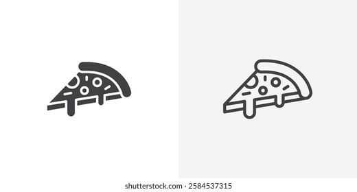 Pizza slice icons vectors illustrations in black fill and liner versions