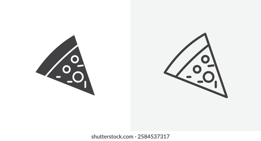 Pizza slice icons vectors illustrations in black fill and liner versions