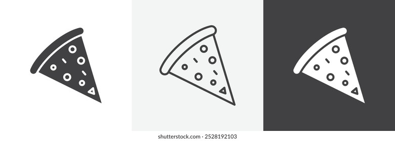 Icono de rebanada de pizza. Ilustración vectorial lineal plana moderna de moda sobre fondo blanco.
