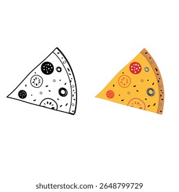 Pizza Slice Illustration – Colored and Outline Design Concept