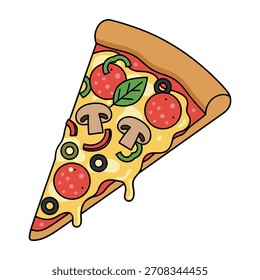 Ilustración de rebanada de pizza en estilo plano de dibujos animados, Ilustración vectorial