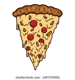 Pizza slice illustration isolated on white background. Design element for poster, emblem, sign, logo, label. Vector illustration