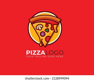 pizza slice illustration looks so delicious as emblem logo	