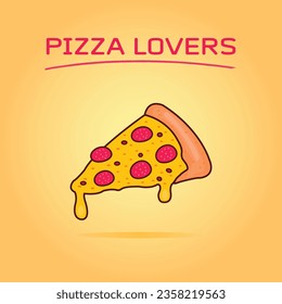 Pizza slice illustration, pizza slice with melted cheese and pepperoni, vector based pizza slice, pizza cartoon and drawing