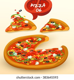 Pizza Slice With Ingredients : Vector Illustration