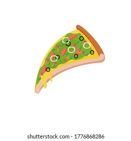 Pizza slice isolated on white. Junk food vector illustration. 