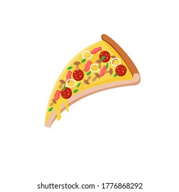 Pizza slice isolated on white. Junk food vector illustration. 