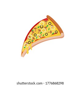 Pizza slice isolated on white. Junk food vector illustration. 