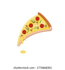 Pizza slice isolated on white. Junk food vector illustration. 