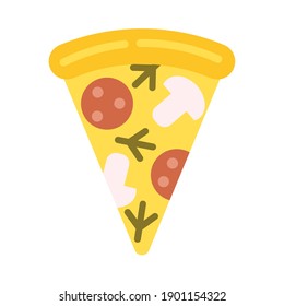 Pizza slice isolated vector illustration. Fastfood symbol on white background. Simple, flat, minimalistic drawing.