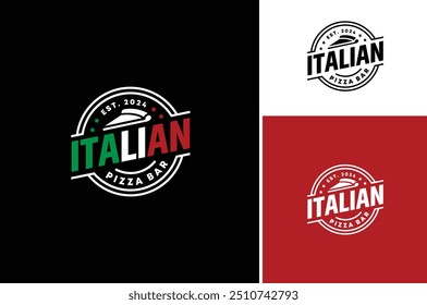 Pizza Slice with Italian Flag Colors for Pizzeria Bar Bistro Restaurant Label Stamp Logo Design