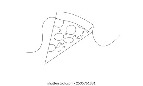 Rebanada de pizza línea de arte sobre fondo blanco. Comida chatarra. Dibujo de contorno aislado de Vector. Ilustración de pizzería.
Pizza Icono de comida rápida Ilustración vectorial Lineart
