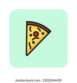 Pizza slice line icon. Dinner, margarita, dinner. Fast food concept. Vector illustration can be used for topics like restaurant, Italian cuisine, party