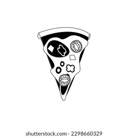 Pizza slice line icon. Pizza flat line icon. Pizza slice with pepperoni flat icon for apps and websites. Vector thin sign of italian fast food cafe logo. Pizzeria illustration. 