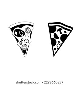 Pizza slice line icon. Pizza flat line icon. Pizza slice with pepperoni flat icon for apps and websites. Vector thin sign of italian fast food cafe logo. Pizzeria illustration. 