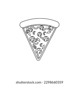 Pizza slice line icon. Pizza flat line icon. Pizza slice with pepperoni flat icon for apps and websites. Vector thin sign of italian fast food cafe logo. Pizzeria illustration. 