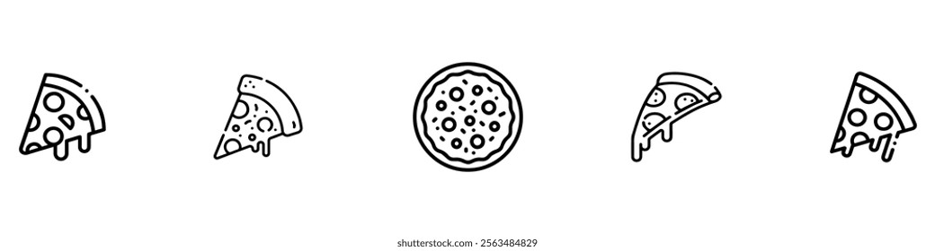 Pizza slice line icon. Pizzeria food sign. Fast food symbol. Quality design element. Line style pizza icon. Editable stroke. Vector Illustration. EPS 10