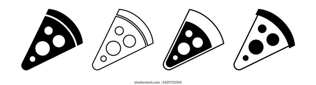 Pizza slice line icon set. Cartoon pizza slices. Vector illustration isolated on white background.