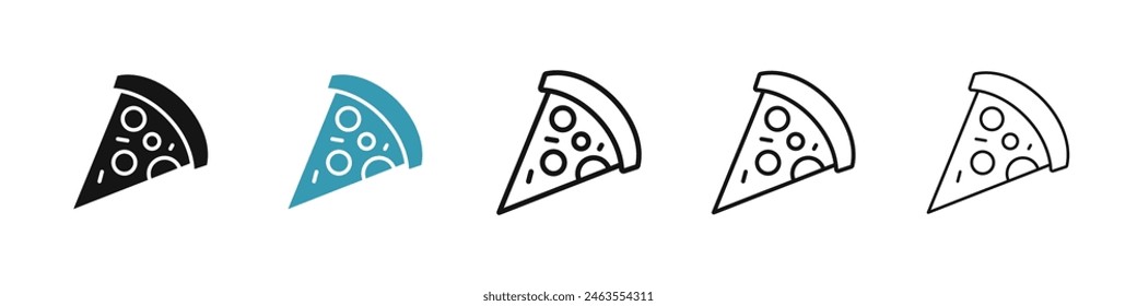 Pizza slice line icon set. italian cheese pizza vector symbol. pepperoni pizza icon for UI designs.