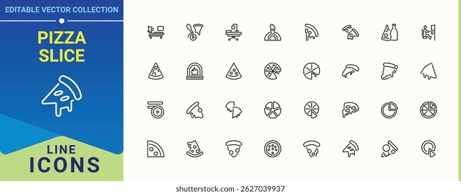 Pizza Slice line icon set. Includes thin line symbols bake, menu, cook, restaurant, pie, pizzeria, meal and more. Pizza icon set. Minimalist editable vector stroke. Vector collections.