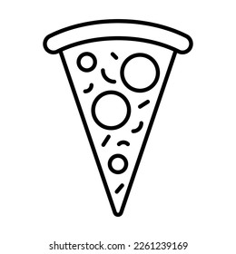 Pizza slice line icon. Single pizza slice illustration. Fast food. Vector isolated on white background.