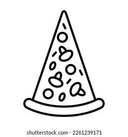 Pizza slice line icon. Single pizza slice illustration. Fast food. Vector isolated on white background.