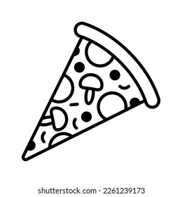 Pizza slice line icon. Single pizza slice illustration. Fast food. Vector isolated on white background.