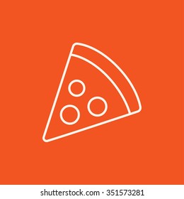 Pizza slice line icon for web, mobile and infographics. Vector white icon isolated on red background.