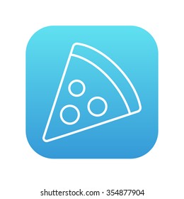 Pizza slice line icon for web, mobile and infographics. Vector white icon on the blue gradient square with rounded corners isolated on white background.