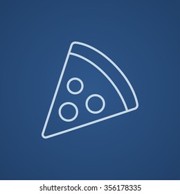 Pizza slice line icon for web, mobile and infographics. Vector light blue icon isolated on blue background.