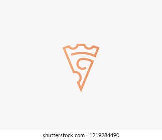 Pizza slice line logotype. Pizzeria crown vector logo design. 