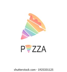 Pizza slice logo for cafe packaging and restaurant menu. Fast food logo with modern flat style vector illustration. Pizza logo for Italian pizzeria with gradient style minimalistic pizza restaurant.