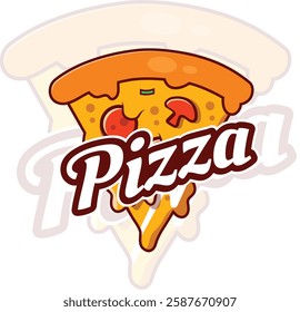 Pizza slice logo design. Pizza with dripping cheese and toppings restaurant logo template isolated on white background. Vector Illustration eps10