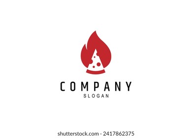 Pizza slice logo with fire. spicy pizza logo. flat vector logo design