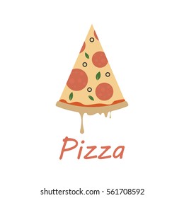 Pizza slice logo. Flat pizza with ham isolated