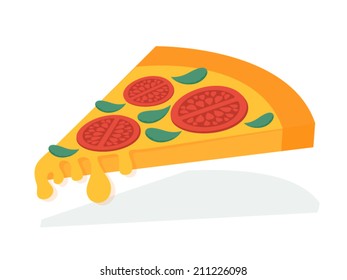 Pizza. Slice of margarita pizza, fast food. Vector illustration.