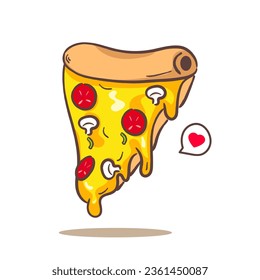 Pizza slice melted cartoon flat style. Fast food concept design. Isolated white background. Vector art illustration.