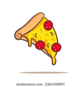 Pizza slice melted cartoon flat style. Fast food concept design. Isolated white background. Vector art illustration.
