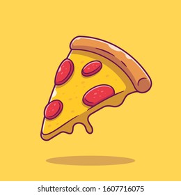 Pizza Slice Melted Cartoon Vector Icon Illustration. Food Object Icon Concept Isolated Premium Vector. Flat Cartoon Style