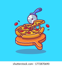 Ilustración Del Icono Del Vector De Caricaturas De Pizza Slice Fundido. Vector Premium Aislado De Icono De Comida Rápida. Estilo de dibujo plano