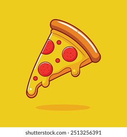 Pizza Slice Melted Cartoon Vetor Icon Illustration (Ilustração de ícone de vetor de desenhos animados fundidos de fatias de pizza). Estilo de Desenho Animado Plano Isolado