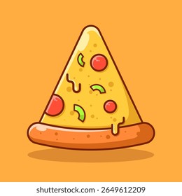 Pizza Slice Melted Cartoon Vector Icon Illustration. Isolated Flat Cartoon Style