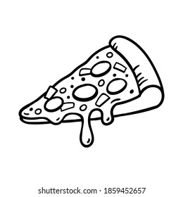 Pizza slice with melted cheese linear icon, Hand drawn graphic, Tasty Italian food, Vector illustration