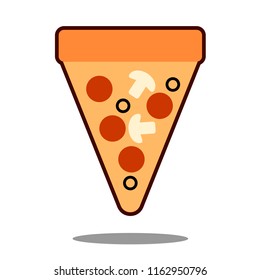 Pizza slice with melted cheese and pepperoni. Cartoon sticker in comic style with contour. Decoration for greeting cards, posters, patches, prints for clothes, emblems Vector illustration.
