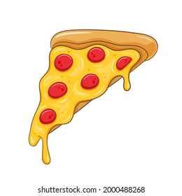 Pizza slice with melted cheese and pepperoni. Vector illustration